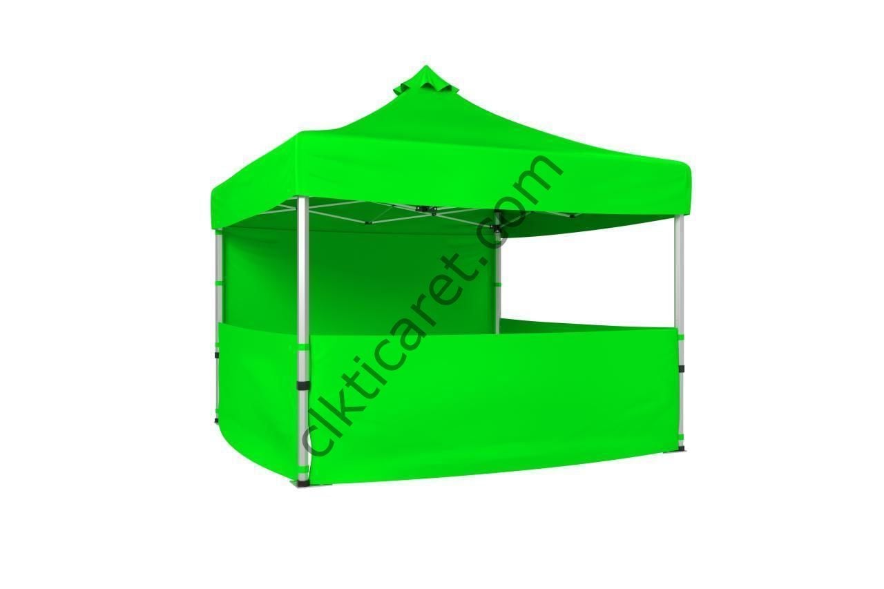 CLK 5x5 52mm Kalın Alüminyum Katlanabilir Tente Gazebo Çadır 4 Yan Kapalı 3 Yarım Duvarlı Çadır Açık Yeşil