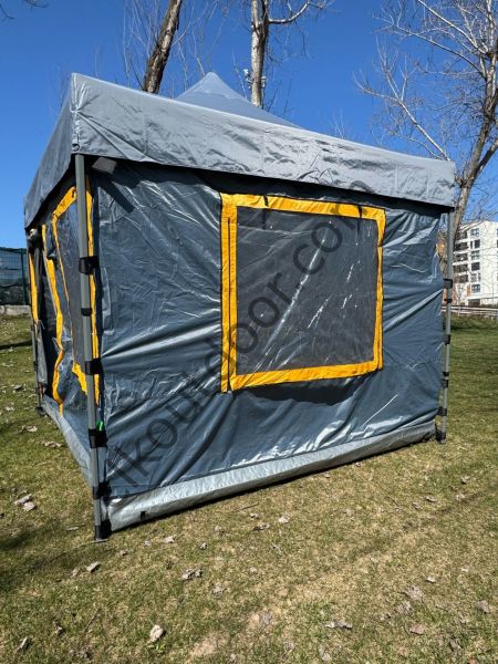 CLK 3x3 Metre 30mm Yeni Nesil 2 Kapı 4 Pencereli Gazebo Kamp Çadırı Portatif TENTELİ Model Gri Sarı