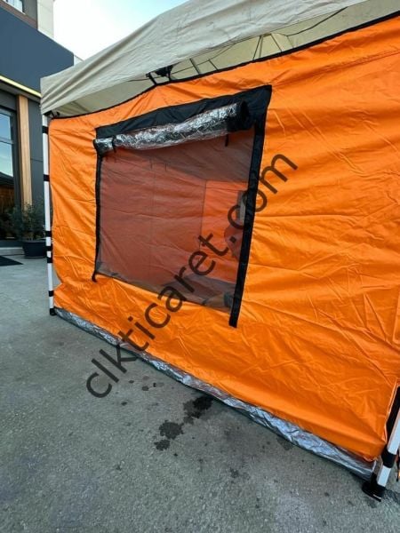 CLK 3x3 40mm Katlanır Gazebo Portatif Kamp Çadır Turuncu Kırmızı