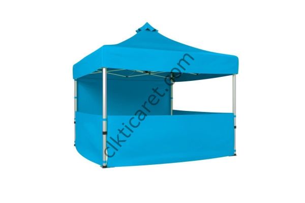 CLK 5x5 52mm Kalın Alüminyum Katlanabilir Tente Gazebo Çadır 4 Yan Kapalı 3 Yarım Duvarlı Çadır Açık Mavi (Turkuaz)