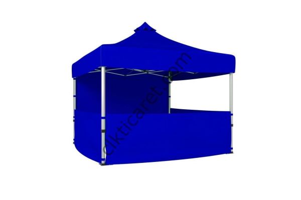 CLK 5x5 52mm Kalın Alüminyum Katlanabilir Tente Gazebo Çadır 4 Yan Kapalı 3 Yarım Duvarlı Çadır Saks Mavi
