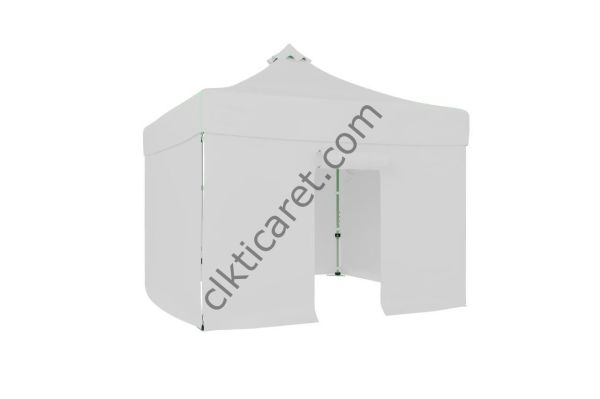CLK 5x5 52mm Kalın Alüminyum Katlanabilir Tente Gazebo Çadır 3 Kenar Kapalı 1 Kapılı Beyaz