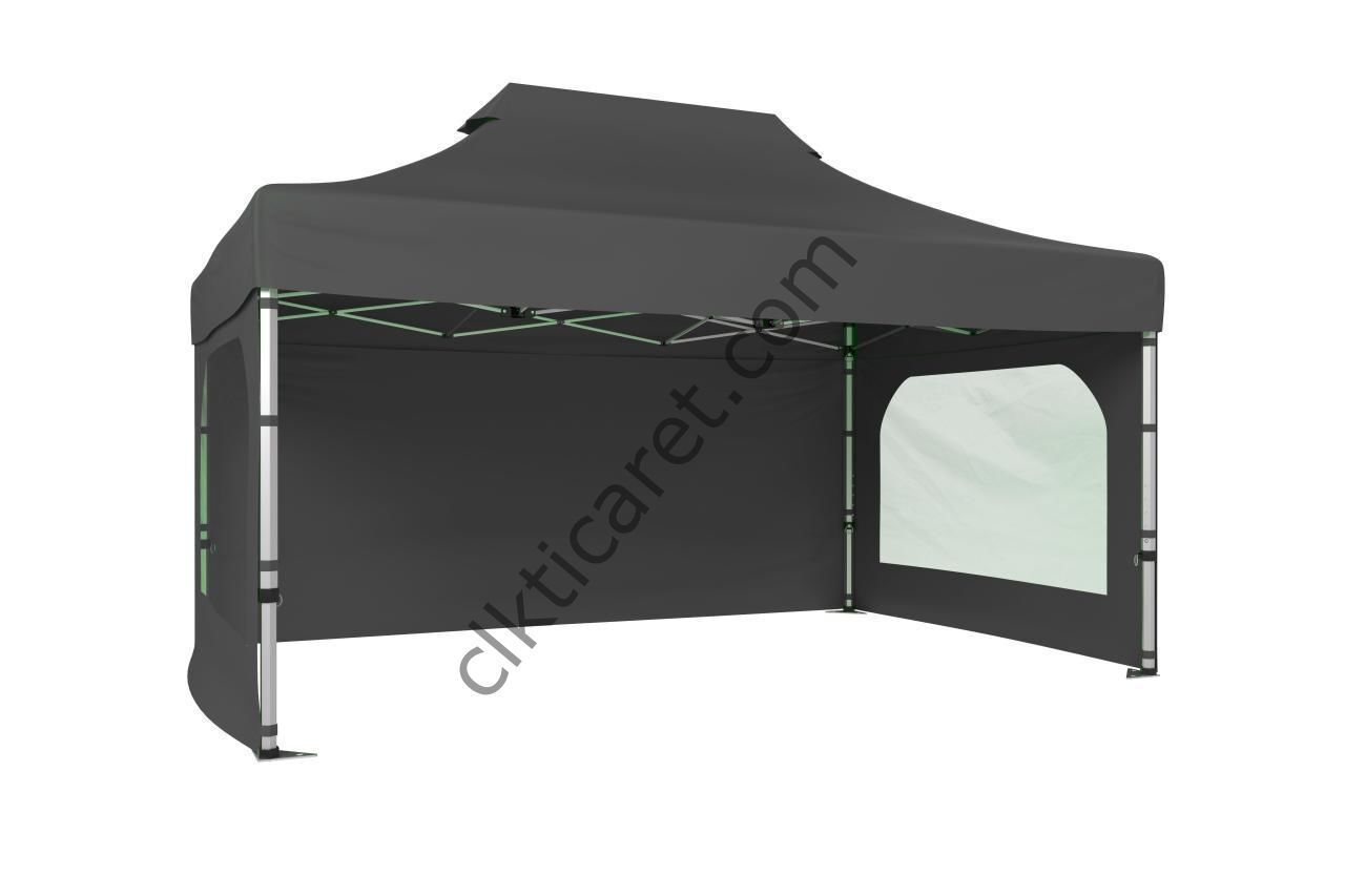 CLK 2,5x3,75 40 mm Katlanabilir Tente Gazebo Çadır Gazebo Çadır 3 Yan Duvarlı 2 Pencereli Gri
