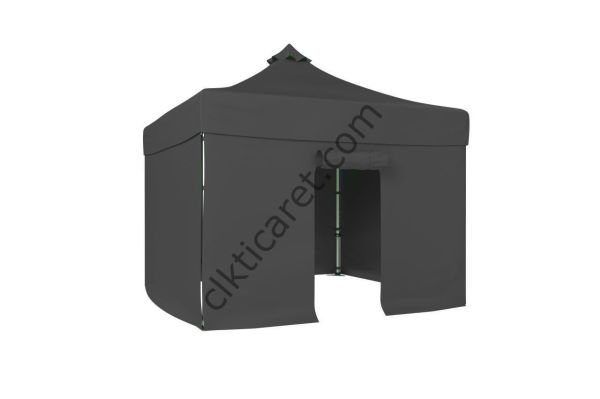 CLK 5x5 52mm Kalın Alüminyum Katlanabilir Tente Gazebo Çadır 3 Kenar Kapalı 1 Kapılı Gri