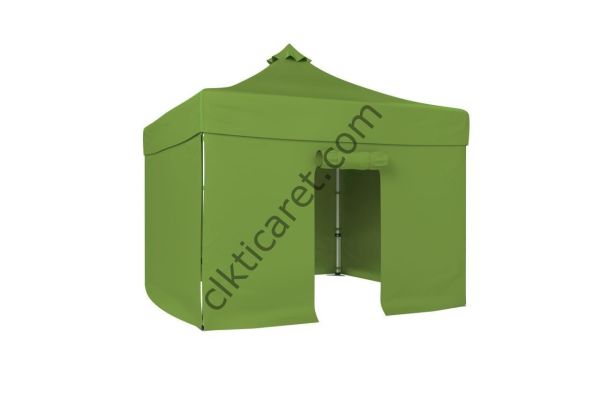 CLK 5x5 52mm Kalın Alüminyum Katlanabilir Tente Gazebo Çadır 3 Kenar Kapalı 1 Kapılı Haki Askeri Yeşil