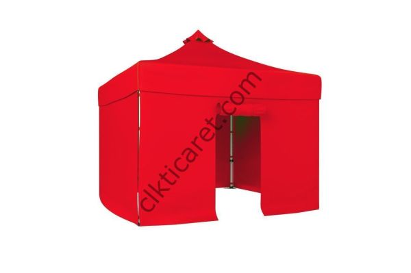 CLK 5x5 52mm Kalın Alüminyum Katlanabilir Tente Gazebo Çadır 3 Kenar Kapalı 1 Kapılı Kırmızı