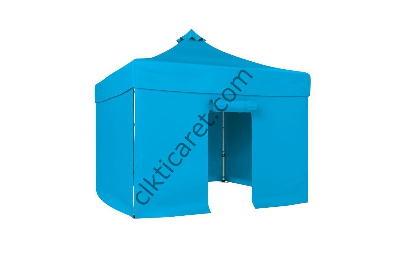 CLK 5x5 52mm Kalın Alüminyum Katlanabilir Tente Gazebo Çadır 3 Kenar Kapalı 1 Kapılı Açık Mavi (Turkuaz)
