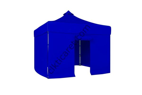 CLK 5x5 52mm Kalın Alüminyum Katlanabilir Tente Gazebo Çadır 3 Kenar Kapalı 1 Kapılı Saks Mavi