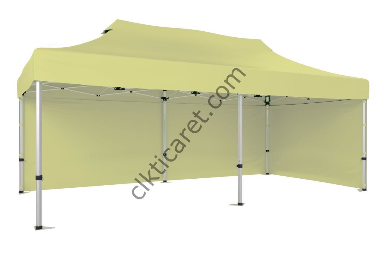 CLK 3x6 40mm Alüminyum Katlanabilir Tente Gazebo Çadır 2 Yan Kapalı Krem