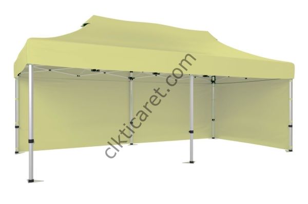 CLK 3x6 40mm Alüminyum Katlanabilir Tente Gazebo Çadır 2 Yan Kapalı Krem