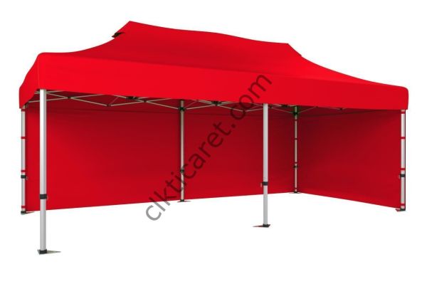 CLK 3x6 40mm Alüminyum Katlanabilir Tente Gazebo Çadır 2 Yan Kapalı Kırmızı