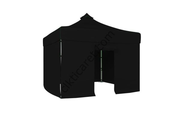 CLK 5x5 52mm Kalın Alüminyum Katlanabilir Tente Gazebo Çadır 3 Kenar Kapalı 1 Kapılı Siyah
