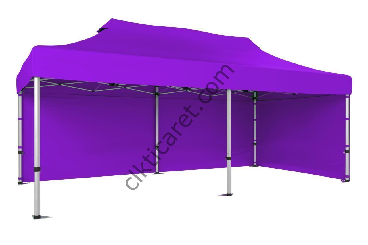 CLK 3x6 40mm Alüminyum Katlanabilir Tente Gazebo Çadır 2 Yan Kapalı Lila