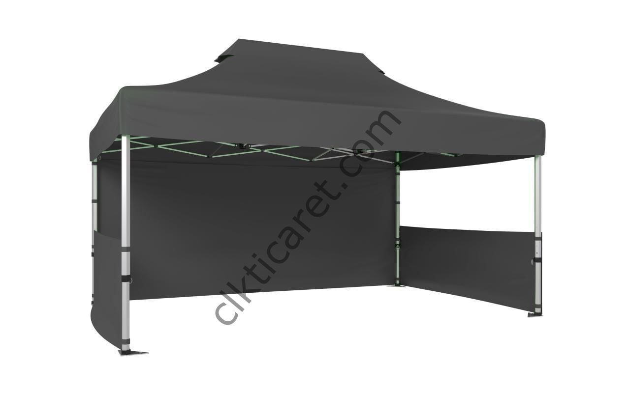 CLK 2,5x3,75 40 mm Katlanabilir Tente Gazebo Çadır 1 Tam Duvar 2 Yarım Duvar Gri