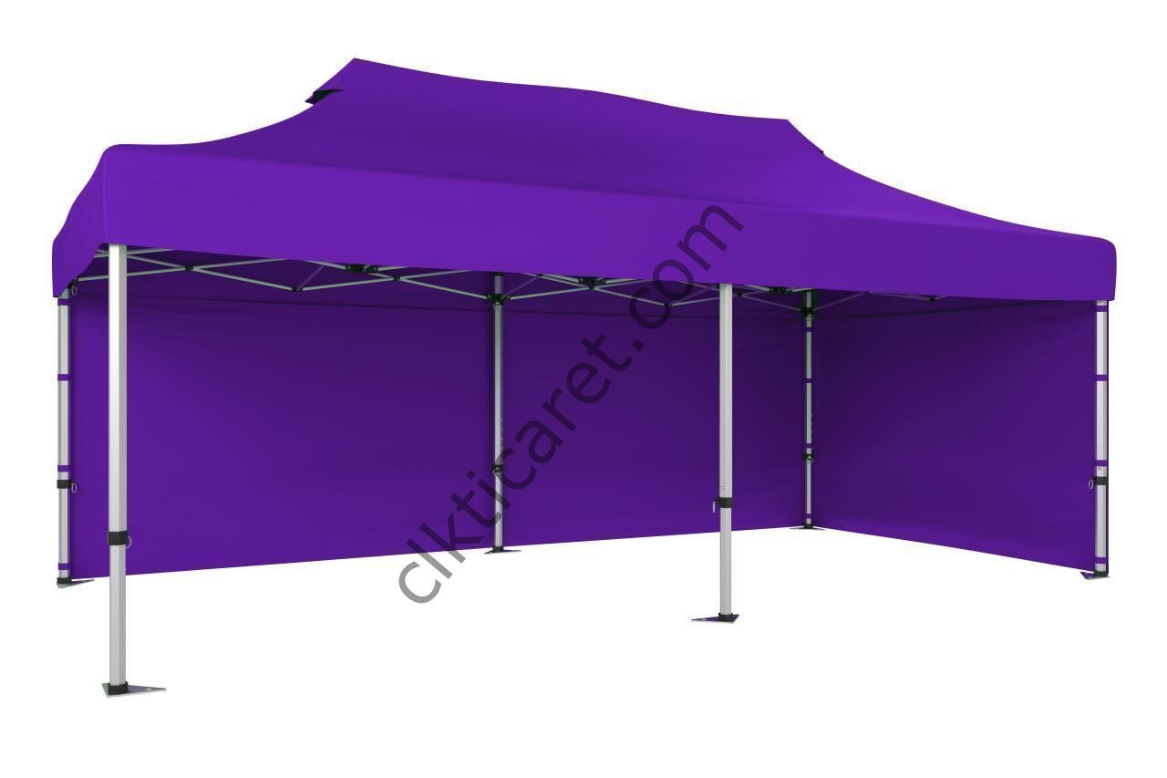 CLK 3x6 40mm Alüminyum Katlanabilir Tente Gazebo Çadır 2 Yan Kapalı Mor
