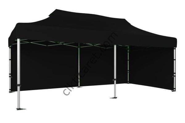 CLK 3x6 40mm Alüminyum Katlanabilir Tente Gazebo Çadır 2 Yan Kapalı Siyah