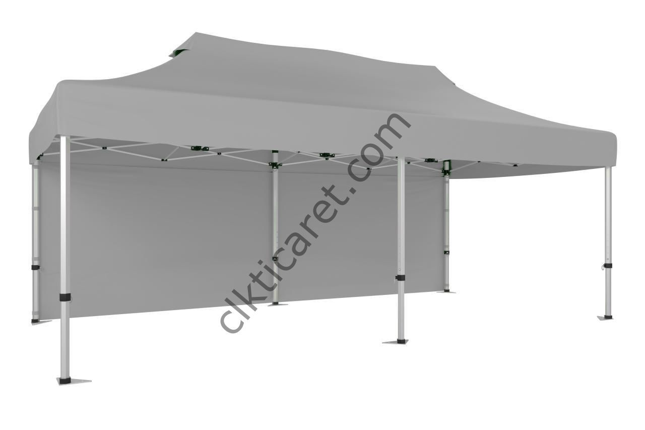 CLK 3x6 40mm Alüminyum Katlanabilir Tente Gazebo Çadır Arkası Kapalı Açık Gri
