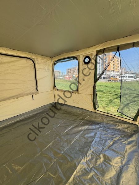 CLK 3x3 Metre 30 mm Profil Yeni Nesil 2 Kapı 4 Sineklikli  Portatif Katlanır Portatif Gazebo Kamp Çadır Krem Saks Mavi