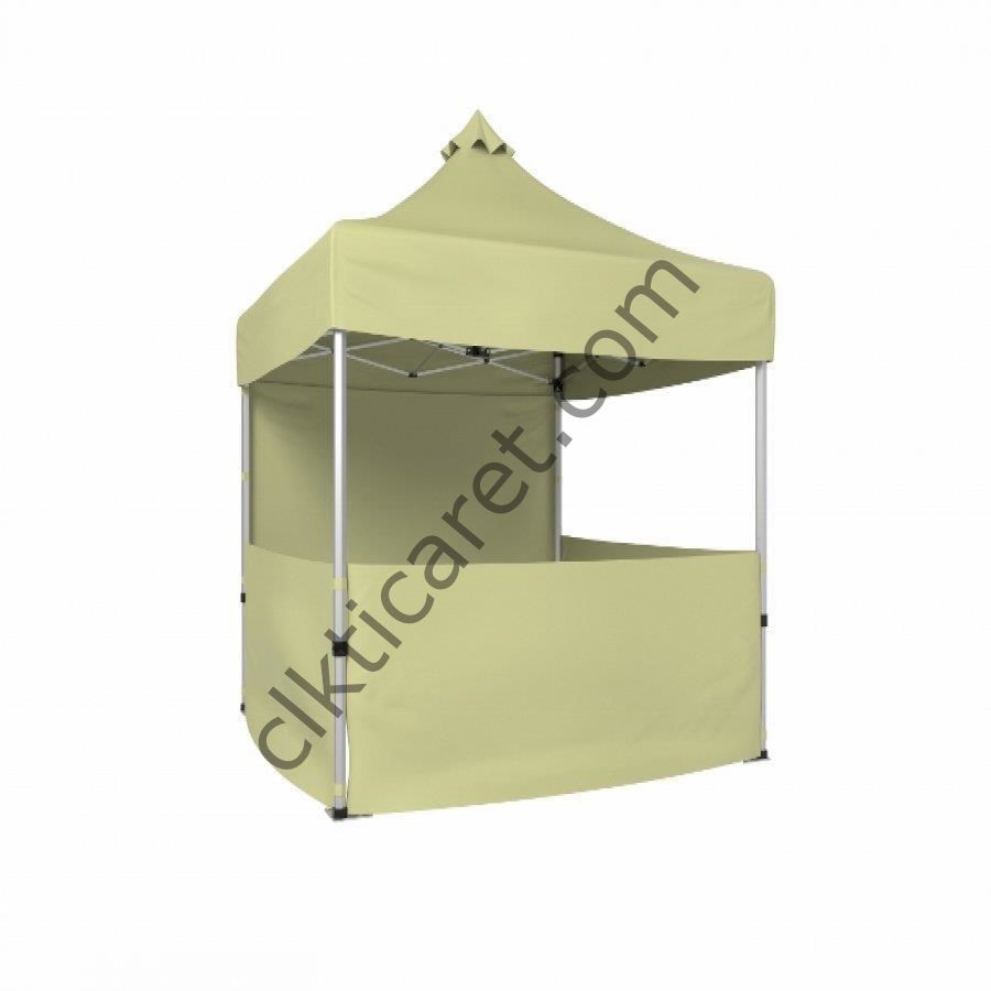 CLK 2x2 Katlanabilir Tente Gazebo Portatif Çadır 1 Tam Duvar 3 Yarım Duvar Krem