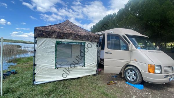 CLK 3x3 mt 40 mm Yeni Nesil 2 Kapı 4 Pencere Gazebo Portatif Kamp Çadırı Krem Kamuflaj Desen