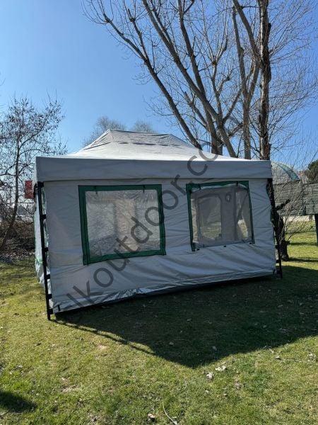 CLK 3x4,5 mt 40 mm İskelet Gazebo Portatif Kamp ve Karavan Çadırı Katlanabilir Tente Gri Sarı