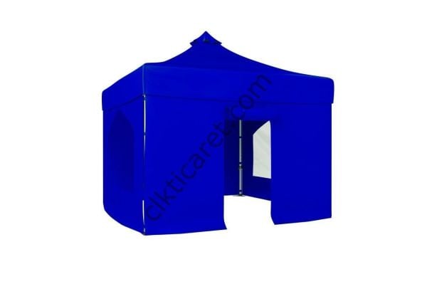 CLK 5x5 52mm Kalın Alüminyum Katlanabilir Tente Gazebo Çadır 2 Yan Pencereli 1 Yan Aksesuarsız 1 Yan Kapılı Saks Mavi