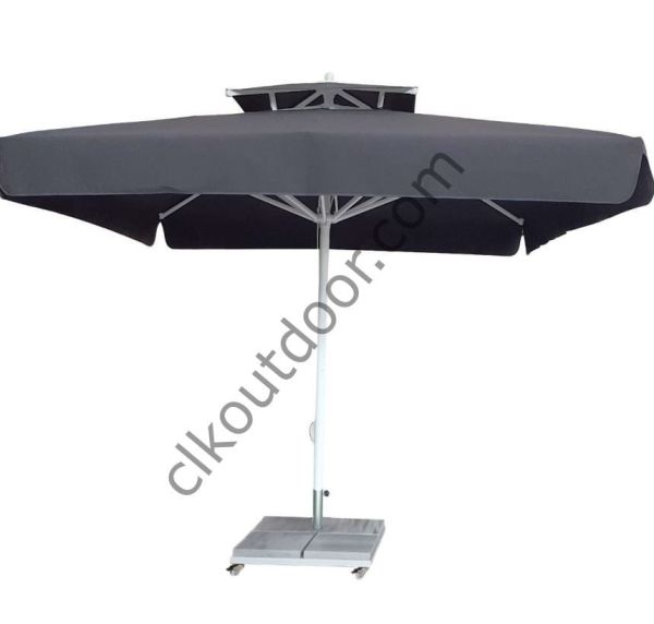 CLK 4x4 Metre Bacalı Mega Q60 Şemsiye Bahçe Cafe Havuz Otel Restorant Şemsiyeleri Beyaz - Metal Hareketli Ayak 4 Mermerli (70x70cm 120 kg)