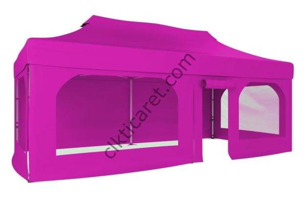 CLK 3x6 40 mm Katlanabilir Tente Gazebo Çadır Gazebo Çadır 2 Yan Pencereli 1 Yan Aksesuarsız 1 Yan Kapı ve Pencereli Pembe