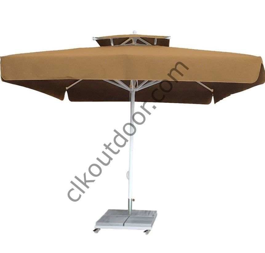 CLK 4x4 Metre Bacalı Mega Q60 Şemsiye Bahçe Cafe Havuz Otel Restorant Şemsiyeleri Bordo - Metal Hareketli Ayak 4 Mermerli (70x70cm 120 kg)