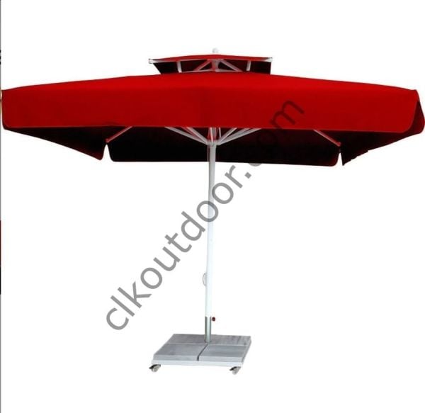 CLK 4x4 Metre Bacalı Mega Q60 Şemsiye Bahçe Cafe Havuz Otel Restorant Şemsiyeleri Gri - Metal Hareketli Ayak 4 Mermerli (70x70cm 120 kg)