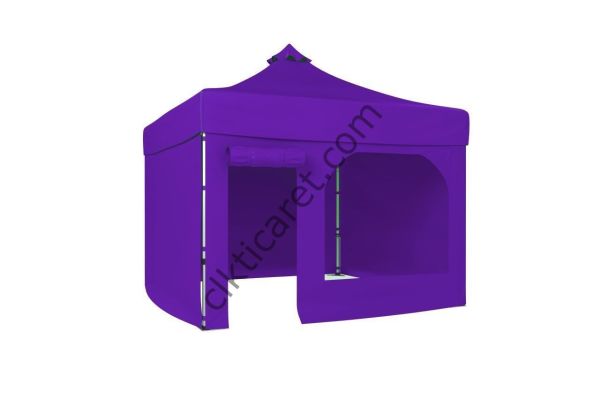 CLK 5x5 52mm Kalın Alüminyum Katlanabilir Tente Gazebo Çadır 3 Kenar Kapalı 1 Yan Kapı ve Pencereli Mor