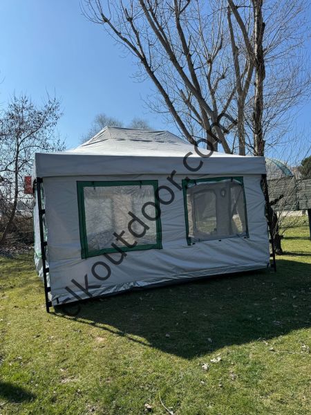 CLK 3x4,5 mt 30 mm İskelet Gazebo Portatif Kamp ve Karavan Çadırı Katlanabilir Tente Gri Bej