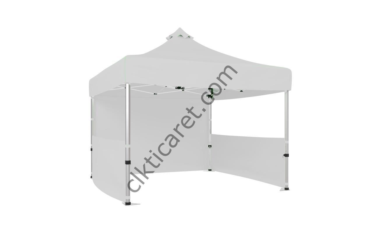 CLK 3x3 40mm Alüminyum Katlanabilir Tente Gazebo Çadır 2 Yarım Duvar 1 Tam Duvarlı Beyaz