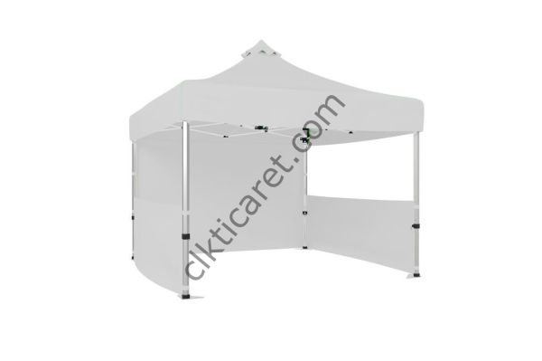 CLK 3x3 40mm Alüminyum Katlanabilir Tente Gazebo Çadır 2 Yarım Duvar 1 Tam Duvarlı Beyaz