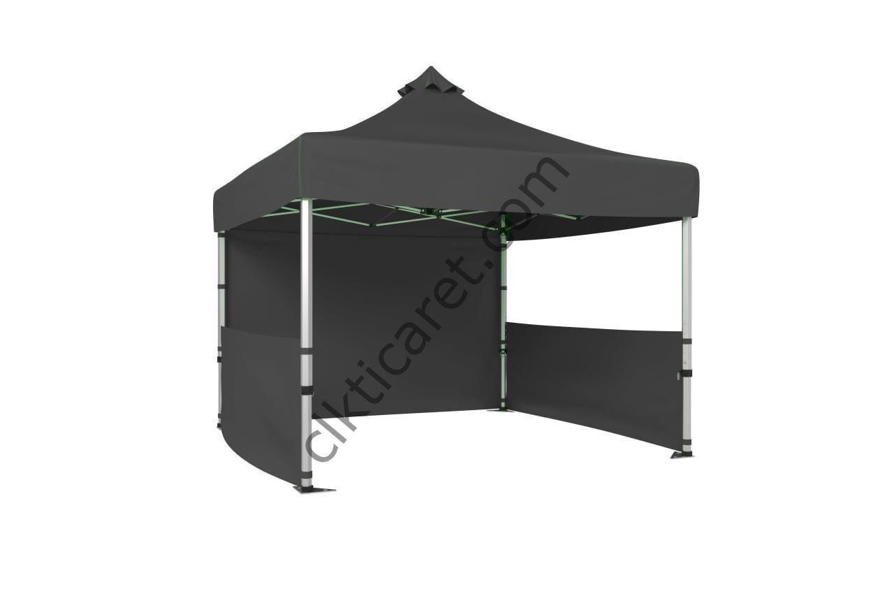 CLK 3x3 40mm Alüminyum Katlanabilir Tente Gazebo Çadır 2 Yarım Duvar 1 Tam Duvarlı Gri