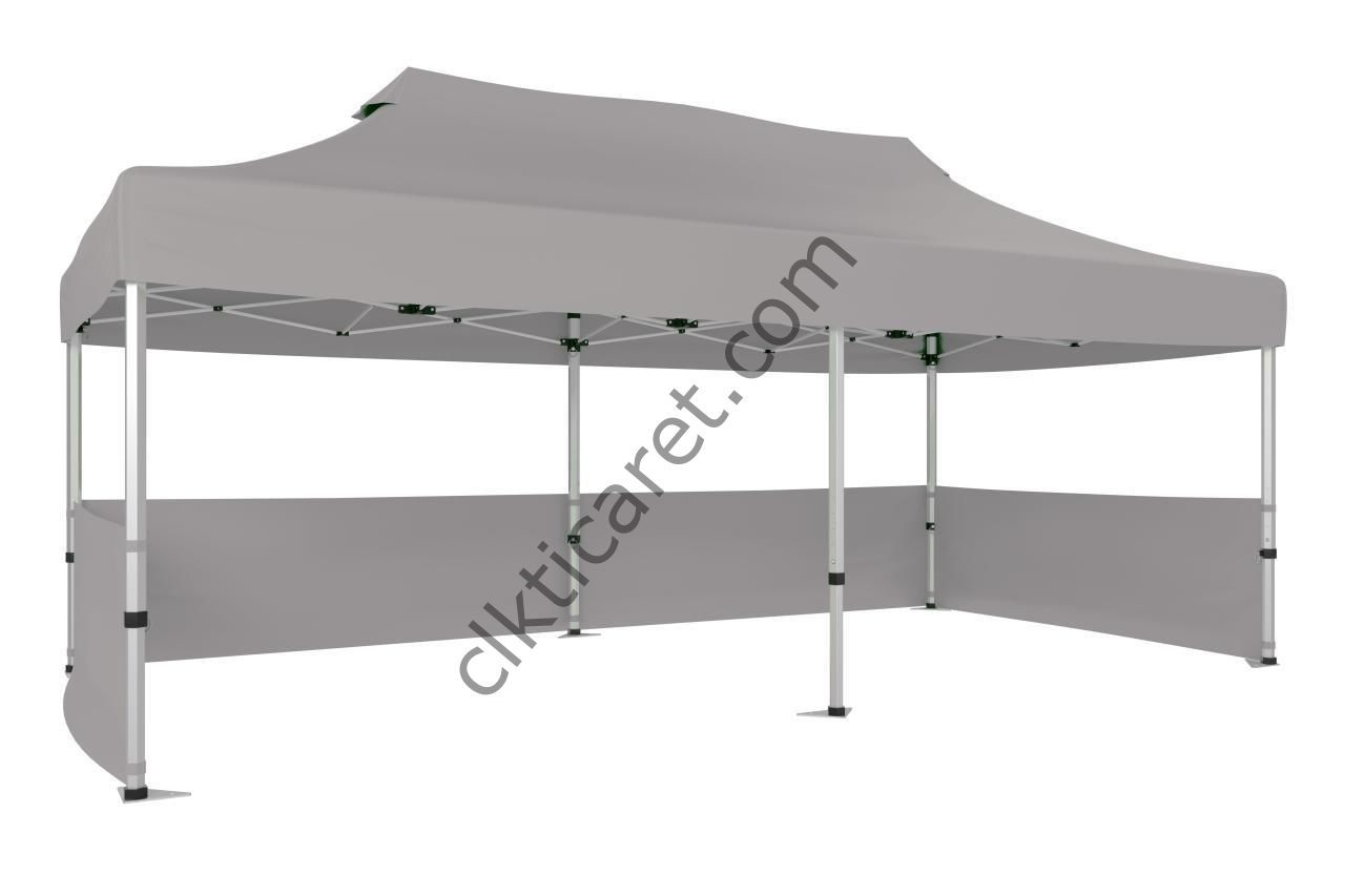 CLK 3x6 52mm Kalın Alüminyum Katlanabilir Tente Gazebo Çadır 3 Kenar Yarım Duvarlı Gazebo Çadır Açık Gri