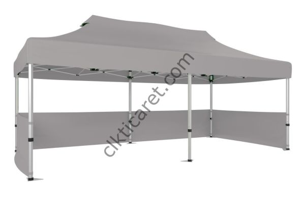 CLK 3x6 52mm Kalın Alüminyum Katlanabilir Tente Gazebo Çadır 3 Kenar Yarım Duvarlı Gazebo Çadır Açık Gri