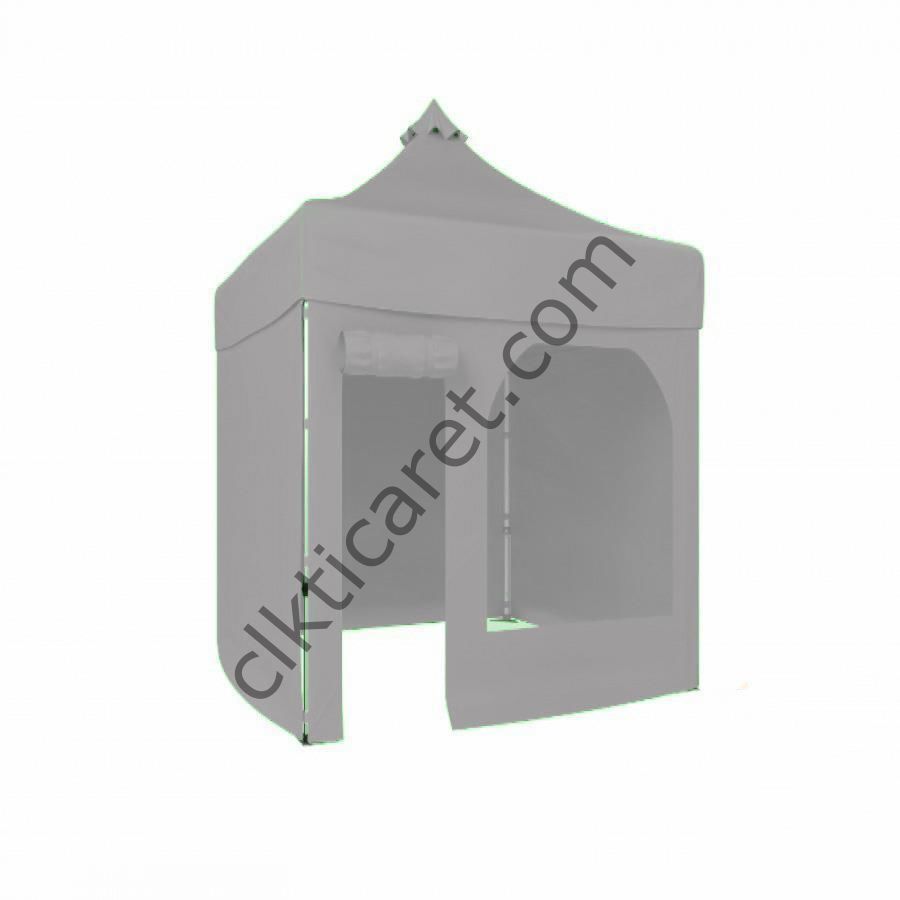 CLK 2x2 Katlanabilir Tente Gazebo Portatif Çadır 30 mm 3 Yan Kapalı 1 Yan Kapı ve Pencereli Açık Gri