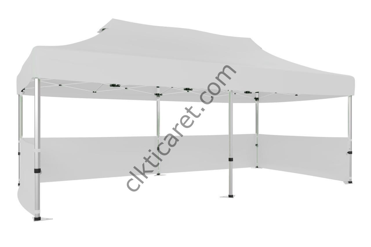 CLK 3x6 52mm Kalın Alüminyum Katlanabilir Tente Gazebo Çadır 3 Kenar Yarım Duvarlı Gazebo Çadır Beyaz
