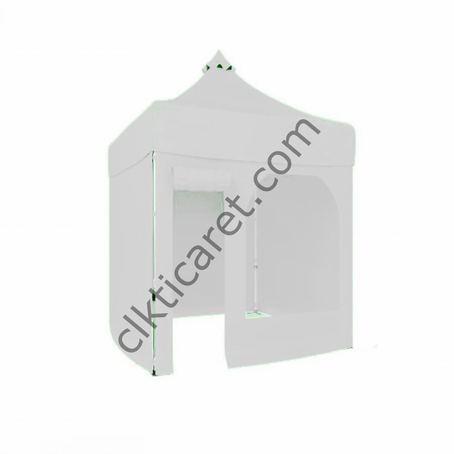 CLK 2x2 Katlanabilir Tente Gazebo Portatif Çadır 30 mm 3 Yan Kapalı 1 Yan Kapı ve Pencereli Beyaz
