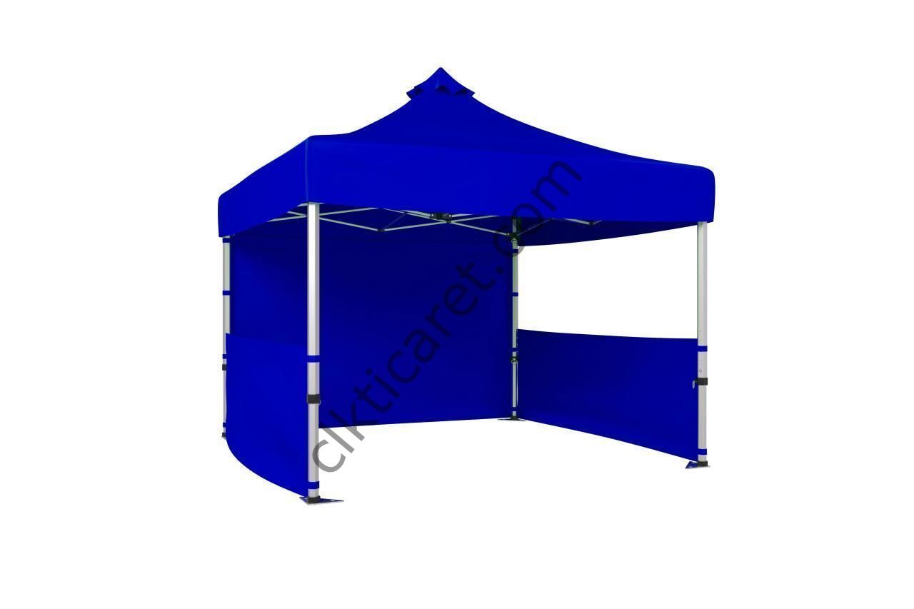 CLK 3x3 40mm Alüminyum Katlanabilir Tente Gazebo Çadır 2 Yarım Duvar 1 Tam Duvarlı Saks Mavi