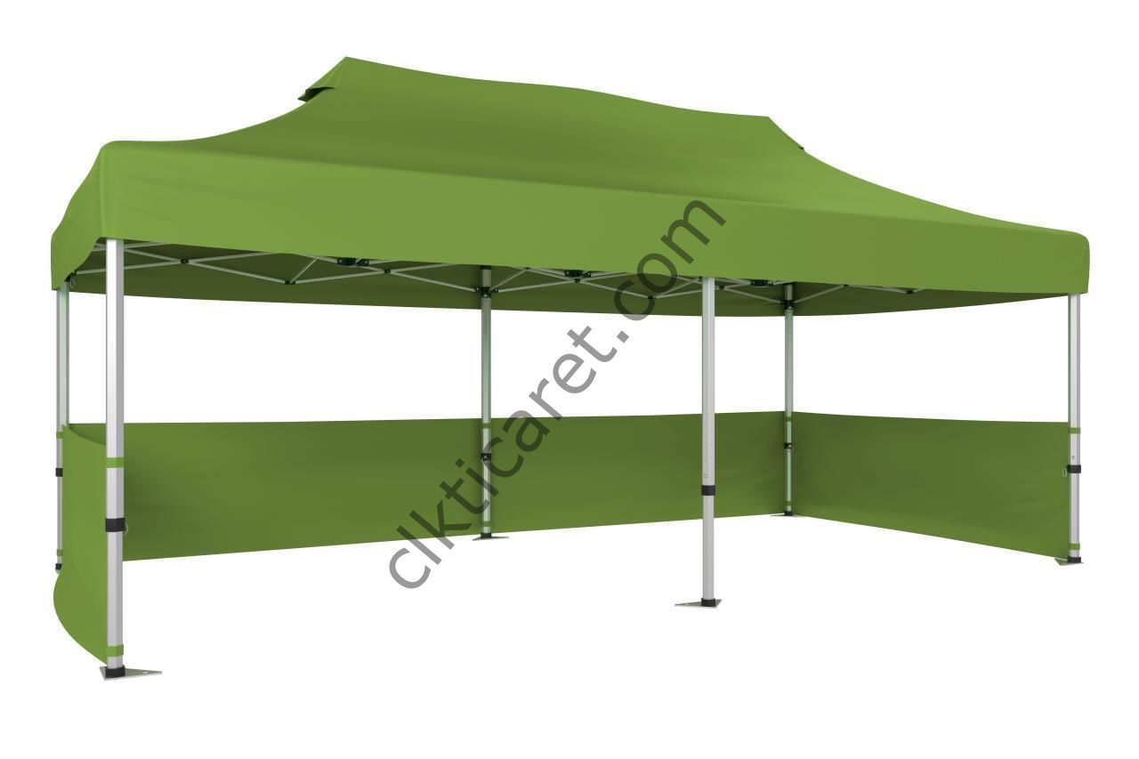 CLK 3x6 52mm Kalın Alüminyum Katlanabilir Tente Gazebo Çadır 3 Kenar Yarım Duvarlı Gazebo Çadır Haki Askeri Yeşil
