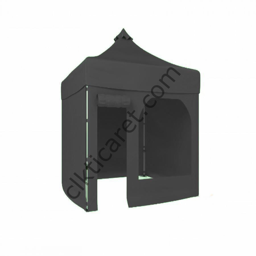 CLK 2x2 Katlanabilir Tente Gazebo Portatif Çadır 30 mm 3 Yan Kapalı 1 Yan Kapı ve Pencereli Gri
