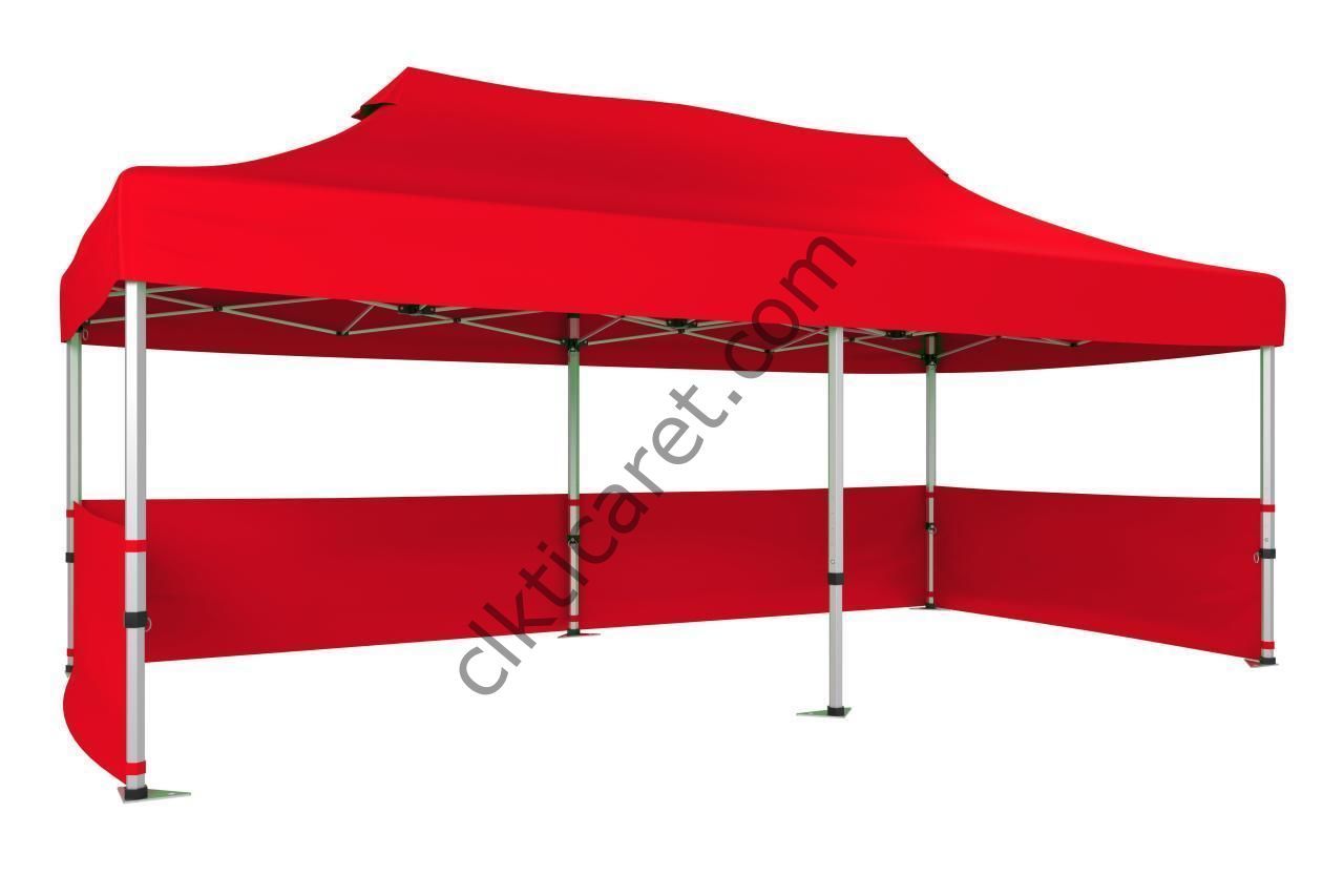 CLK 3x6 52mm Kalın Alüminyum Katlanabilir Tente Gazebo Çadır 3 Kenar Yarım Duvarlı Gazebo Çadır Kırmızı