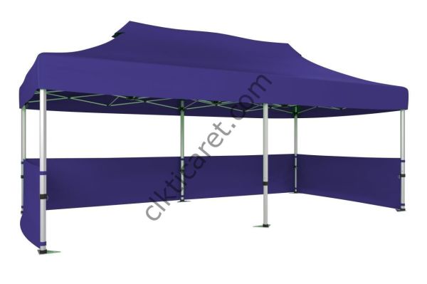 CLK 3x6 52mm Kalın Alüminyum Katlanabilir Tente Gazebo Çadır 3 Kenar Yarım Duvarlı Gazebo Çadır Lacivert