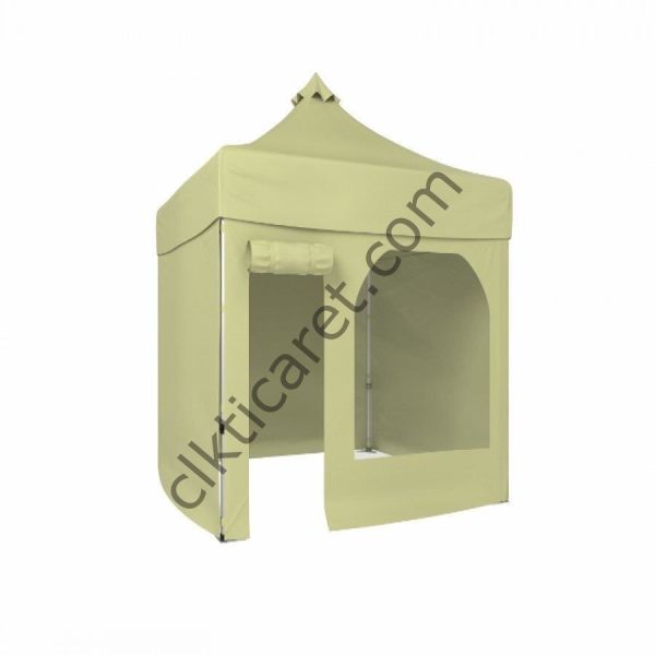 CLK 2x2 Katlanabilir Tente Gazebo Portatif Çadır 30 mm 3 Yan Kapalı 1 Yan Kapı ve Pencereli Krem