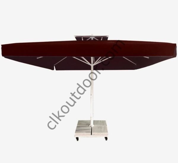 CLK 3x3 Metre Saçaklı LUX Model Krank Sistem Teleskopik Şemsiye Q90 Profil Gri - Metal Hareketli Ayak 4 Mermerli (80x80cm 160 kg)