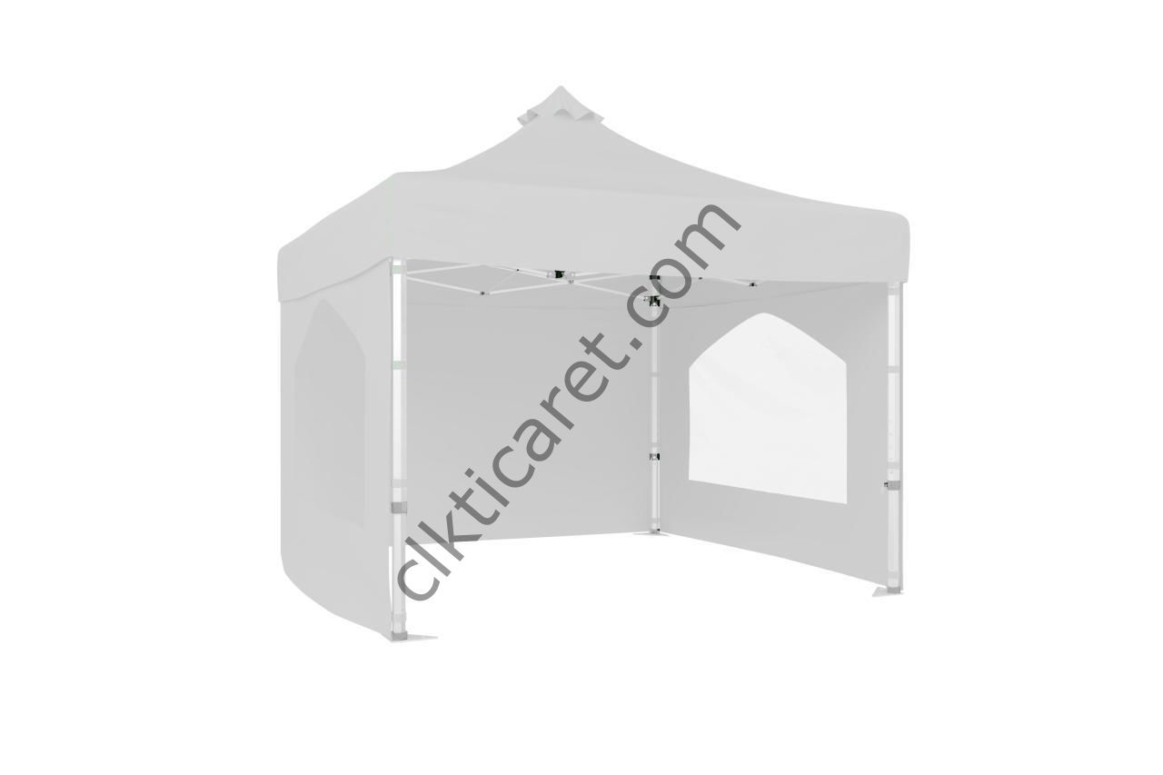 CLK 3x3 40mm Alüminyum Katlanabilir Tente Gazebo Çadır 3 Kenar Kapalı 2 Camlı Beyaz