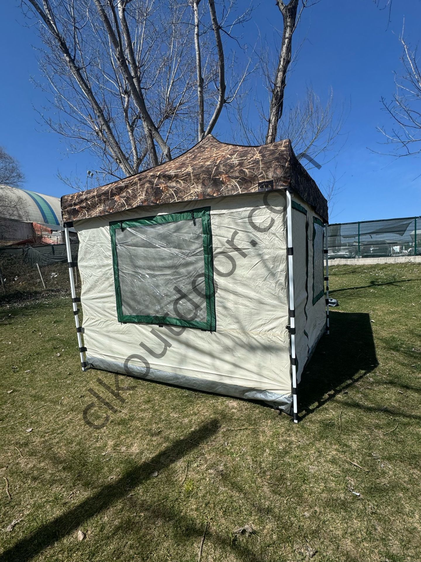 CLK 3x3 mt Yeni Nesil 2 Kapı 4 Pencere 40 mm Kısa Bagaj Boy 115 cm Gazebo Portatif Kamp Çadırı Krem