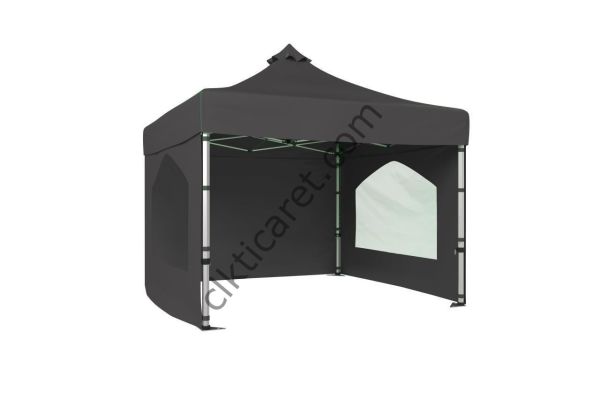 CLK 3x3 40mm Alüminyum Katlanabilir Tente Gazebo Çadır 3 Kenar Kapalı 2 Camlı Gri